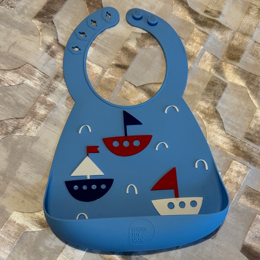 Blue Silicone Bib with Boat Design